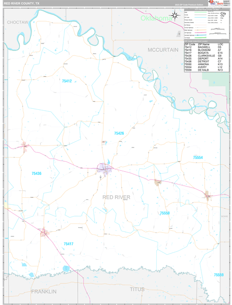 Red River County, TX Wall Map
